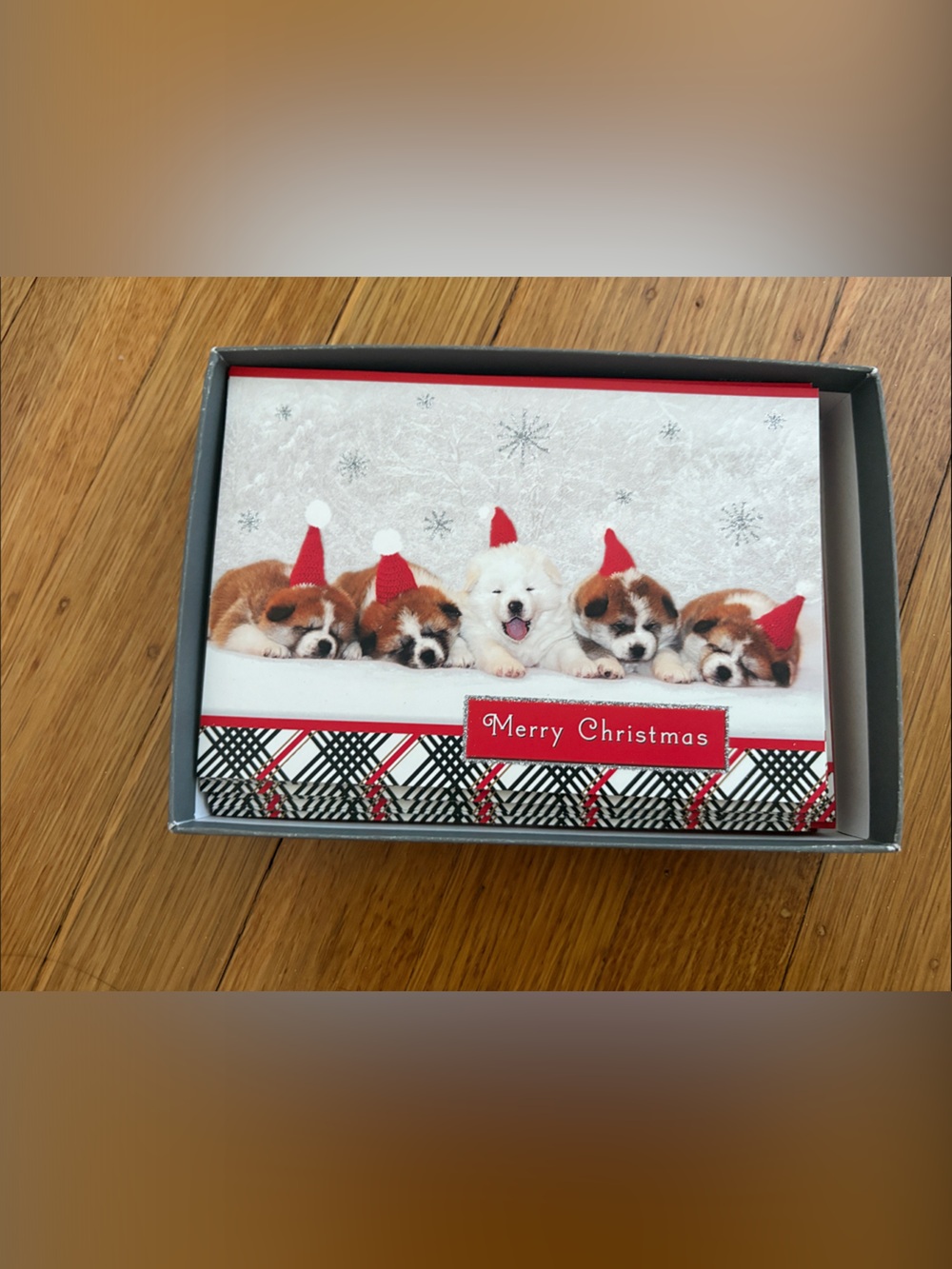 Hallmark Merry Christmas Puppies Card - Red, White, Black